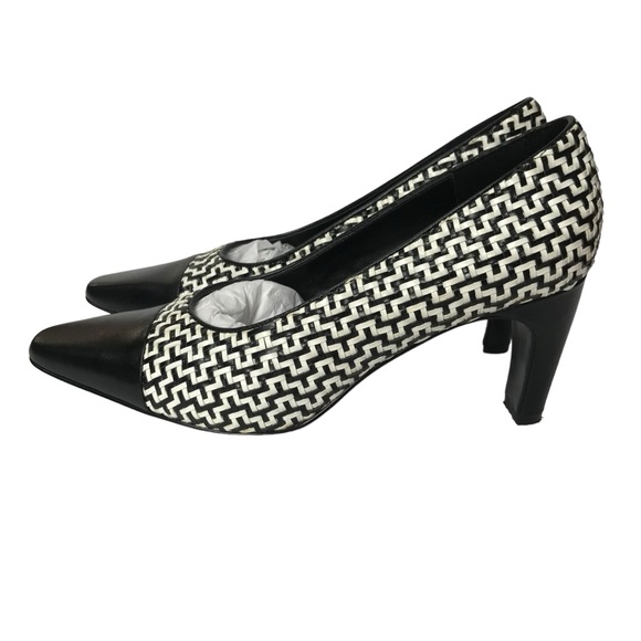 Jacqueline Ferrar Black White Captoe Woven Heels Pumps size 8.5 M - Picture 3 of 8